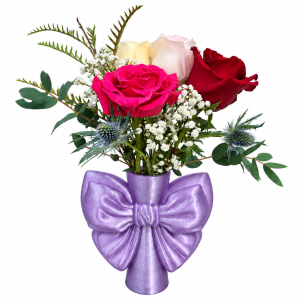 💜 Purple Bow Rose Vase Bouquet 🌹✨